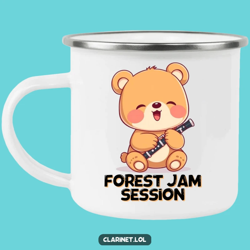 Funny Bear Cub Clarinet Camping Mug: Adventure with Musical Merriment