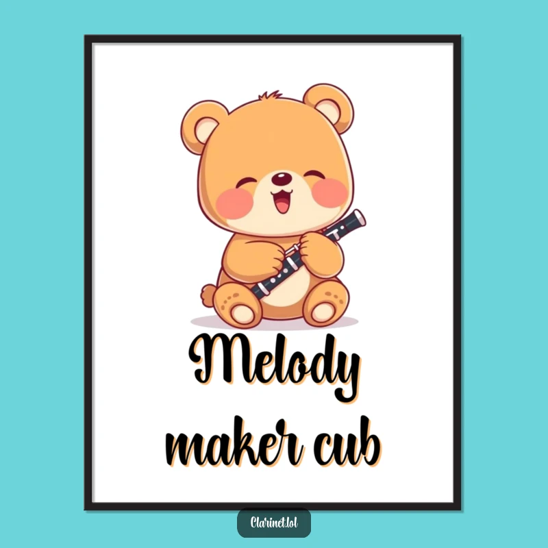 Funny Bear Cub Clarinet Digital Art: Instant Joyful Wall Decor, Hilarious Gift