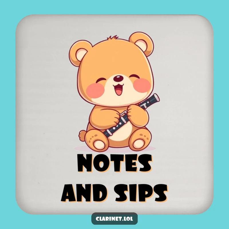 Funny Bear Cub Clarinet Coaster Set: Protect Surfaces with Musical Humor