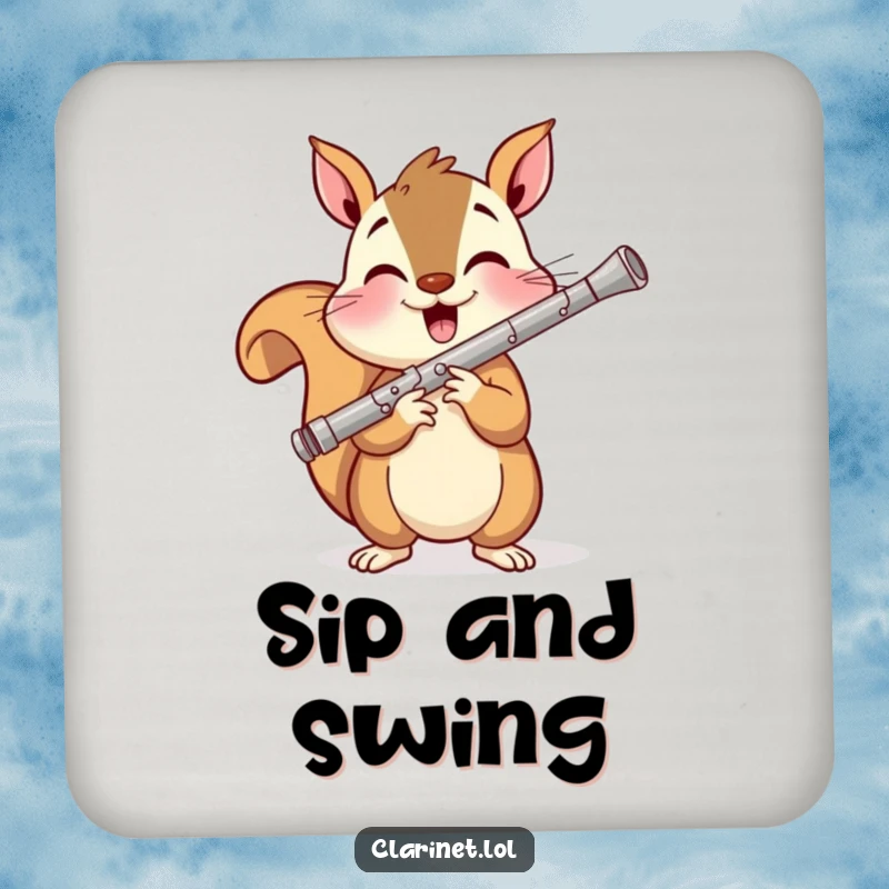Funny coasters featuring a smiling squirrel playing the clarinet, providing stylish surface protection with a humorous musical theme.