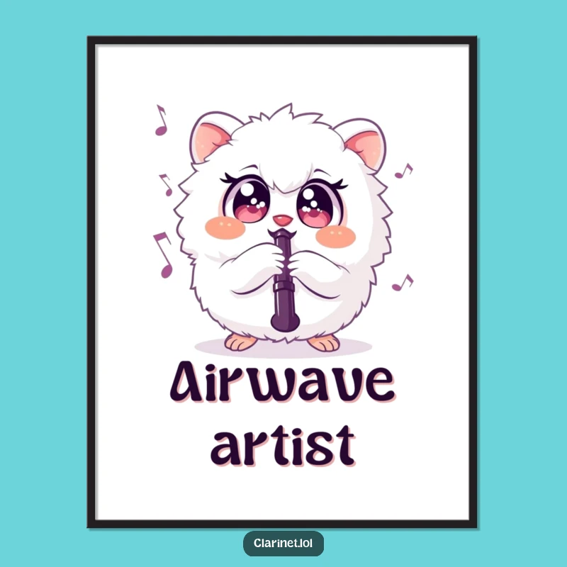 Funny Fluffy Creature Clarinet Poster: Adorable Musical Art for Your Wall