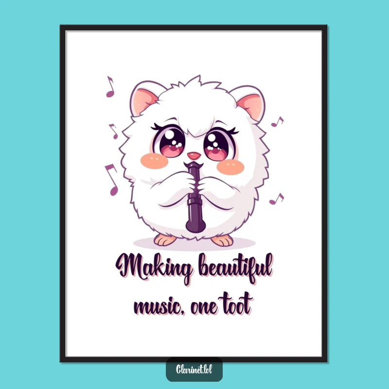 Funny Free Printable Wall Art: Fluffy Musician Playing Clarinet - Quirky DIY Decor