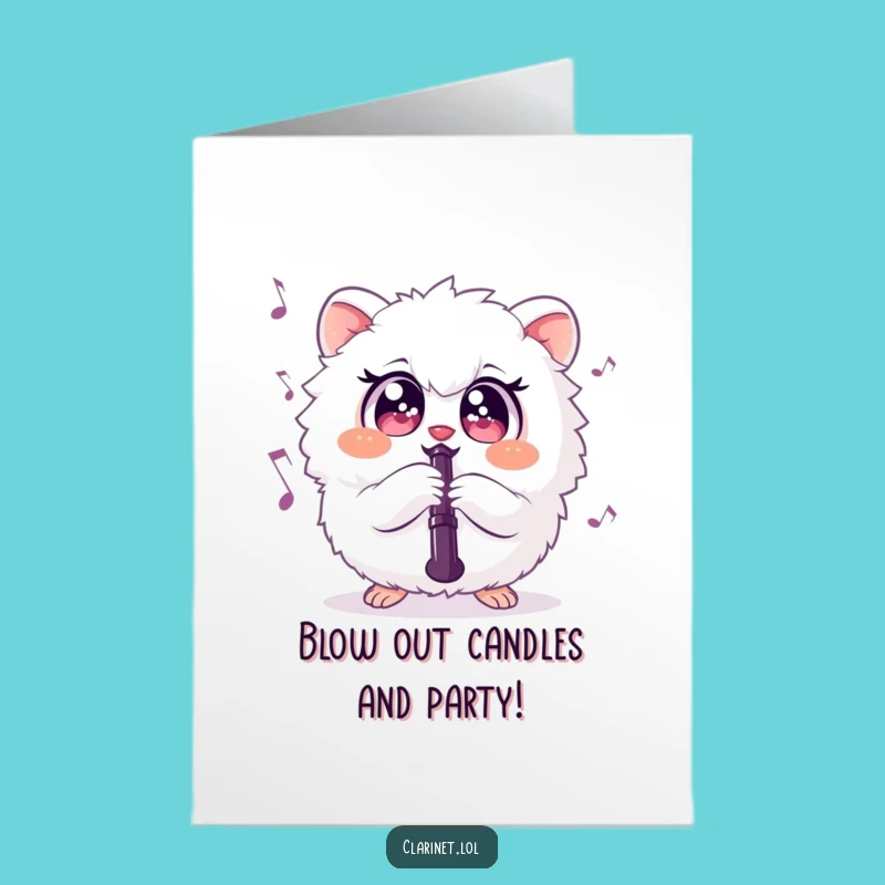 Funny Free Printable Birthday Card: Fluffy Musician Playing Clarinet - Instant Download Gift