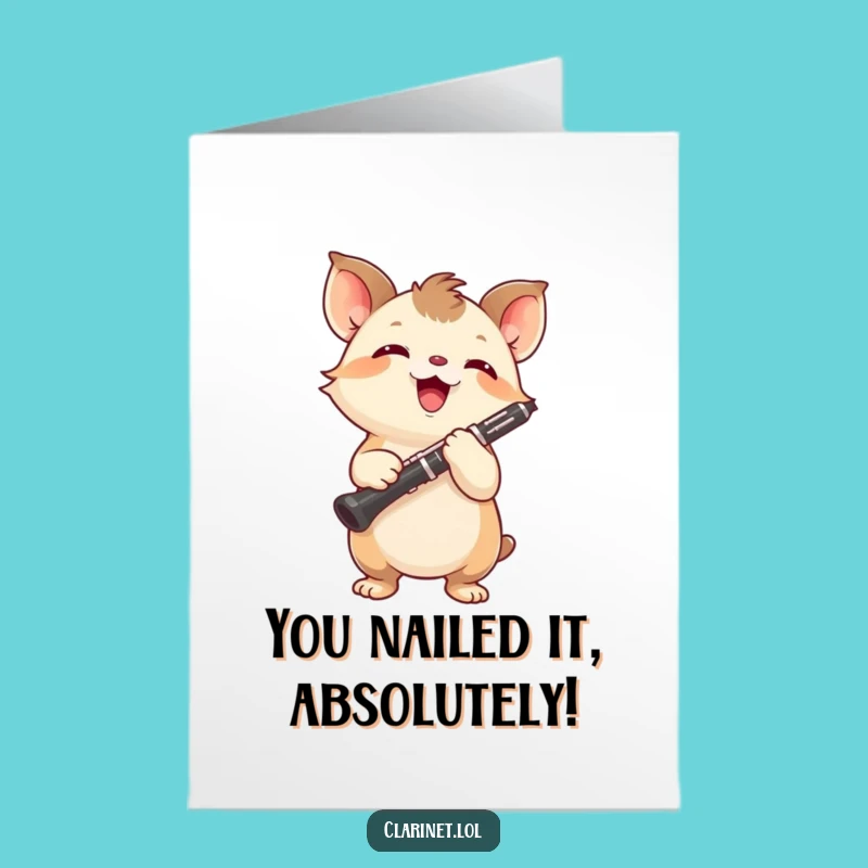Printable Congrats Card: Tiny Creature's Clarinet Triumph - Free Funny Download